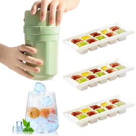Ice Cube Easy-Release Tools with 3 Pack Ice Cube Trays and 30 Pcs Ice Cube Maker Mold for Freezer, Without Ever Touching the Ice, No Dust and Bacteria, BPA Free - Gree