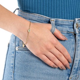 Leonardo Ciao Sofia Bracelet Stainless Steel Gold-Coloured Bracelet with Mint Green Glass Crystal and Clover Pendant Women's Jewellery 021652, Stainless Steel, No Gemstone