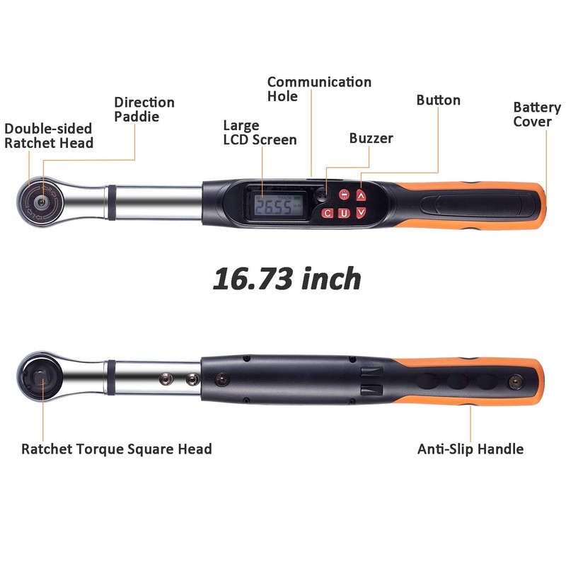 SOLUDE 1/2" Digital Adjustable Torque Wrench with Buzzer and LED