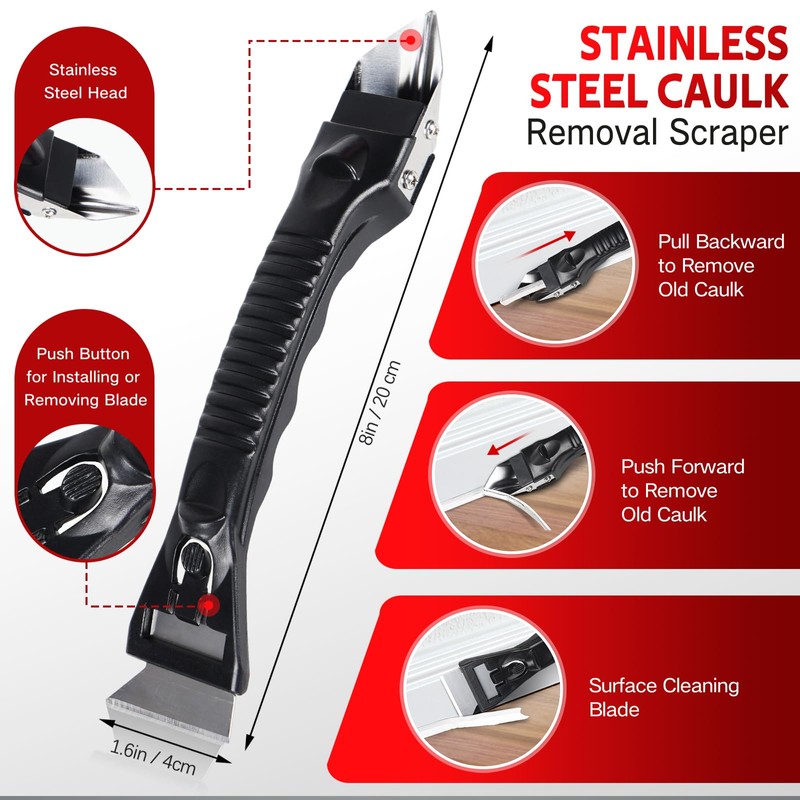 Silicone Caulking Tool Kit, Caulk Remover Tool, Putty Knife Scraper,
