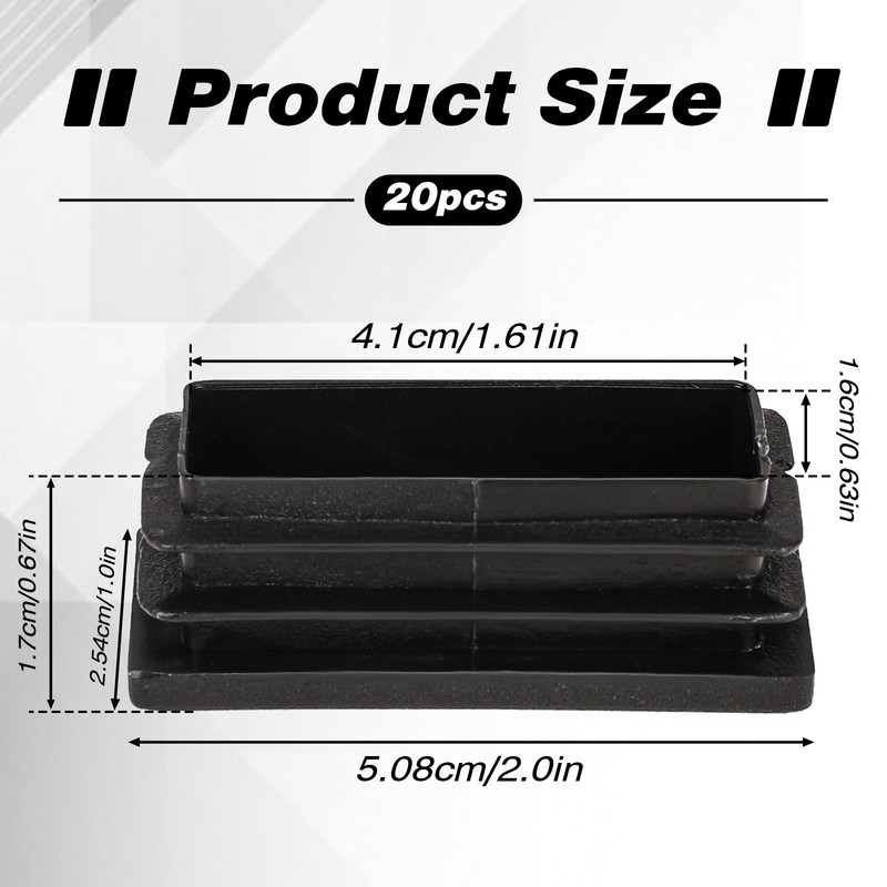 20 Pack 1" X 2" Rectangle End Caps Tubing End