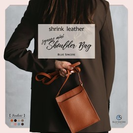 Blue SINCERE MP1 Smartphone Pouch, Genuine Leather, Cross-body Vertical Bag, Smartphone Pochette, Women's, Lightweight, Mini Smartphone Shoulder Bag, dark brown