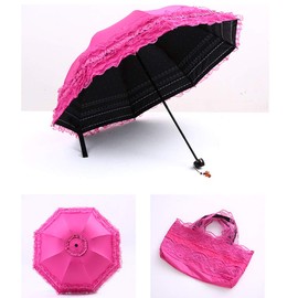 WANLIAN Folding umbrella Travel Umbrella Folding UV Resistance Princess Lace Parasol Umbrella Sun Umbrella For Women Girls sunshades with lace decoration (red)