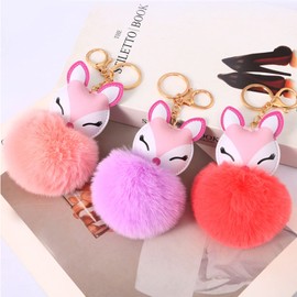 HEYU Fox Keychain, Pink, PU, 3.4 inches, 25g, Lobster Clasp, Unisex Gift