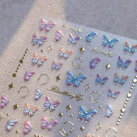 Butterfly Nail Art Stickers 5D Butterfly Nail Stickers Gold Butterfly Star Nails Decals Star Nail Art Stickers Decals Butterfly Nail Art Supplies for Women DIY Manicure Nail Art Decorations