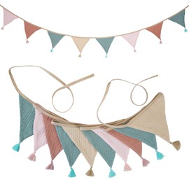 Nursery Fabric Bunting, Baby Bunting for Nursery 10pcs Double Side Cotton Fabric Cloth Triangle Banner with Tassels Bunting Banner for Nursery/Bedroom/Baby Shower Decor, 2.6m