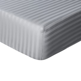 Sleepdown Hotel Quality Fitted Sheet 100% Cotton Satin Stripe Warm Cosy Breathable Super Soft Bedsheet Bed Linen Easy Care 32cm Extra Deep Pockets - Grey - King (5056557514052)