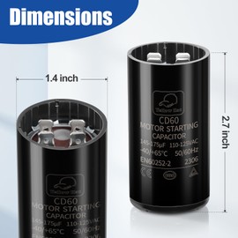 145-175 uf/MFD 110-125 VAC 50/60 Hz CD60 Round Motor Start Capacitor Replacement Parts, Fit for Central Air-Conditioners, Condenser Fan Motors and Heat Pumps