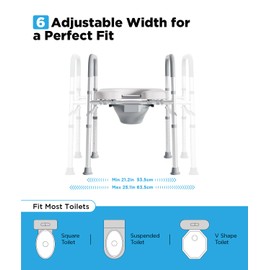 Bedside Commode for Seniors, FSA/HSA Eligible Bedside Toilet with Adjustable Width and Height, 400 LBS Weight Capacity, 16.5 Inch Extra Large Soft Seat Plate