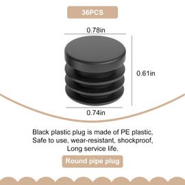 36 Pcs Plastic End Caps,20mm Round Plastic Tubing Plug Cap,Metal Pipe Plugs Blanking Cover,Waterproof Tube Ends Table Sofa Legs Caps,for Handlebar Box Board Chair Leg and Floor Protection (Black)