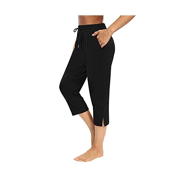 Sarin Mathews Womens Capri Yoga Pants Loose Workout Joggers Drawstring Sweatpants Lounge Pajama Capris Pants with Pockets Black XL