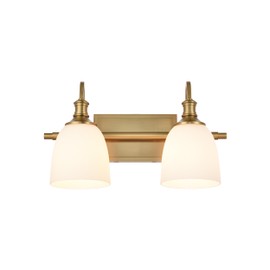 Hanaloa Bathroom Vanity Light Fixtures, Vintage Aged Brass 2 Lights Wall Sconce Lighting with Opal Glass Shade, Porch Wall Mount Light Fixture for Bathroom, Mirror Cabinets Hallway Stairs