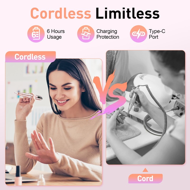 Cordless Nail Drill, Portable Electric Nail File with 11 in