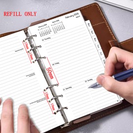 2026 Diary Refill Personal Size, 1 Week on 2 Pages with Tabs, Password, Notes, Contact, Annual Monthly & Weekly Planner Inserts, 6 Hole Organiser, January-December, 100 GSM, 9.5x17.1cm