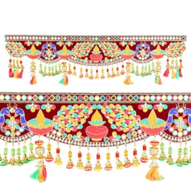 Artificial Door Toran Hanging is made of Colourful Thread Tassels with Moti Beads Set Door Hanging Bandanwar for Home Decor Entrance for Indian Traditional New Year Festival Decorations(Size:-36"X10")