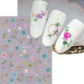 HYWWPFLAY 3 Sheets French Tip Nail Art Stickers, Self - Adhesive Metal Curved Nail Stickers, 3D Gold White Black Curve Stripe Wave Nail Design Nail Decals for Women Girls DIY Manicure Decor Supplies