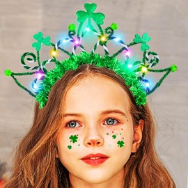 Aukmla Green St Patricks Day Headband Light Up Hair Accessories Irish Headpiece for Women and Girls