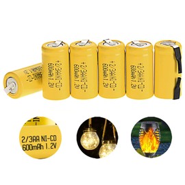 Odstore AA Ni-Cd 1.2V 2/3AA 600mAh Rechargeable Battery - 6pcs yellow