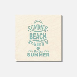 Unbranded Summer Beach Party 4'' X 4'' Square Wooden Coaster