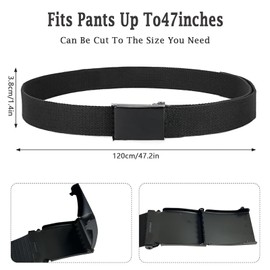 Senshuomy Belts for Men,Mens Adjustable Canvas Fabric Nylon Belt Fits Anywhere,Cut To Fit Canvas Web Belt Size Up to 47" with Flip-Top Solid Black Military Buckle(Black)