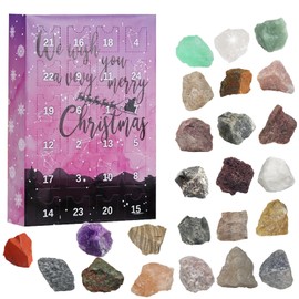 Christmas Gemstone Advent Calendar Crystals, Crystals Advent Calendar 2024, Christmas Calendar, 24 Pieces Chakra Stone Set Crystals Healing Stones Set, for Girls Boys (Pink Purple)