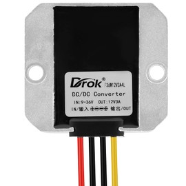 DROK Boost Buck Converter 9V-36V to 12V 3A 36W Aluminium Shell Waterproof Auto Step Up Down Voltage Regulator 12V Volt Transformer for Car Audio Solar Power System LCD Television LED Display Screen
