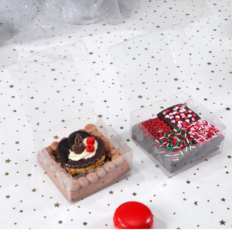 50pcs 4x4x2 Inch Plastic Clear Pastry Boxes - Cookies, Doughnuts,