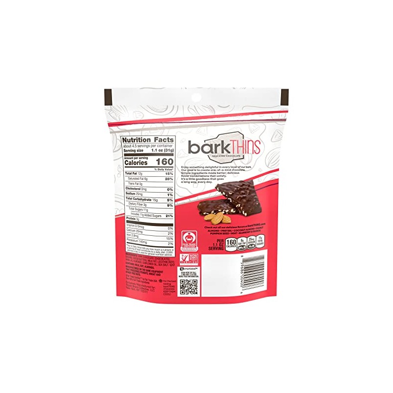 barkTHINS Dark Chocolate, Almond and Sea Salt Snacking Chocolate Bags,
