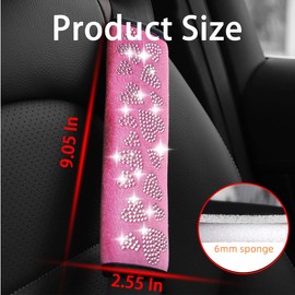 2PCS Bling Car Seat Belt Cover, Crystal Soft Shoulder Neck Protector Pad, Diamond Rhinestones Seatbelt Cushion for Women Girls, Auto Interior Accessories Universal for SUV, Truck, Van (Pink)