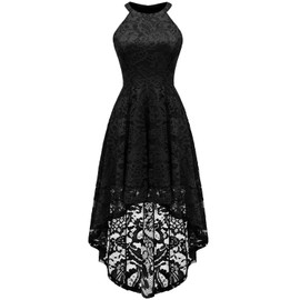 Dressystar 0028 Halter Floral Lace Cocktail Party Dress Hi-Lo Bridesmaid Dress Black M