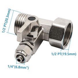 PT 1/2 (3/4Inch/ 19.5mm/ 20.3mm) to 1/4"(6.8mm) RO Feed Water Adapter Ball Valve Faucet Tap Feed Reverse Osmosis