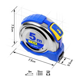 S&R tape measure 5.0 m x 19 mm, conveyor belt with compact stainless steel housing with belt clip, nylon polymer coated tape, Autolock, FERRO series, PROFI