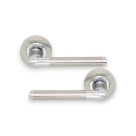 Infinity Decor Pair of Dual Tone Oval T Bar Lever on Round Rose Door Handles Set – Ideal for Interior & Exterior Use