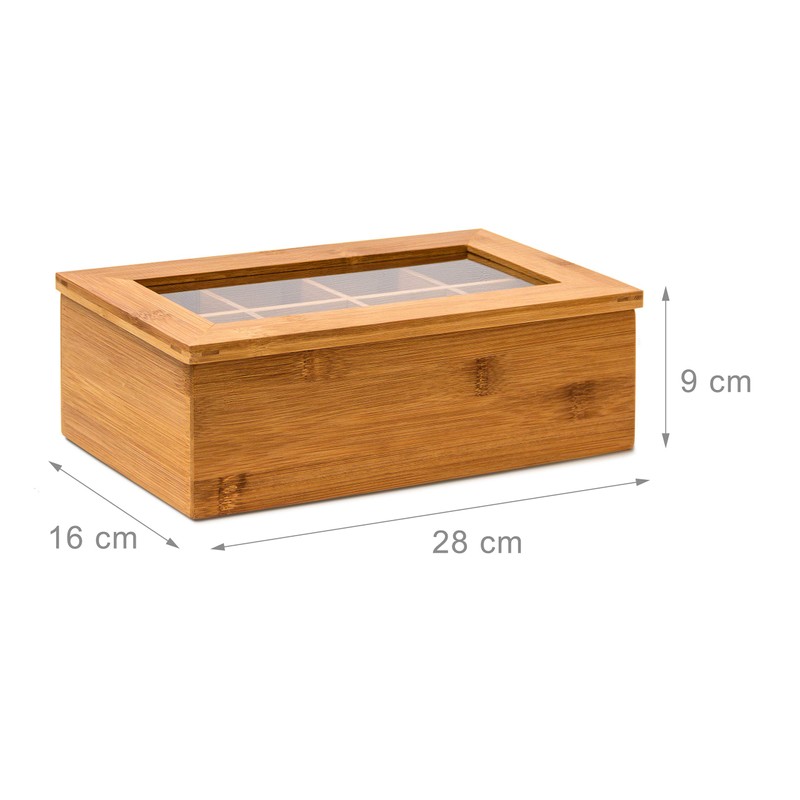 Relaxdays Bamboo Box with 8 Compartments Bag Caddy Wooden with