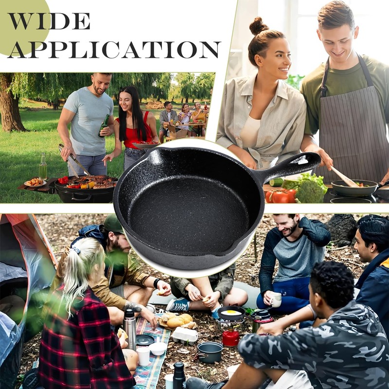 Cptoion 1 Set Mini Cast Iron Skillet, 4 Inch, Black