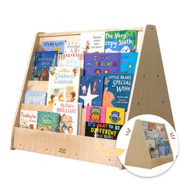 kidi house Double-Sided Kids Bookshelf Montessori Bookshelf Wooden 4-Tier Shelves Birch Book Display Shelf Easy Reach Baby Toddler Bookshelf for Nursery Classroom Kids Room Playroom Living Room