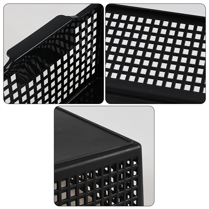 Waikhomes Plastic Storage Baskets for Organizing, Pack of 4 (Black)