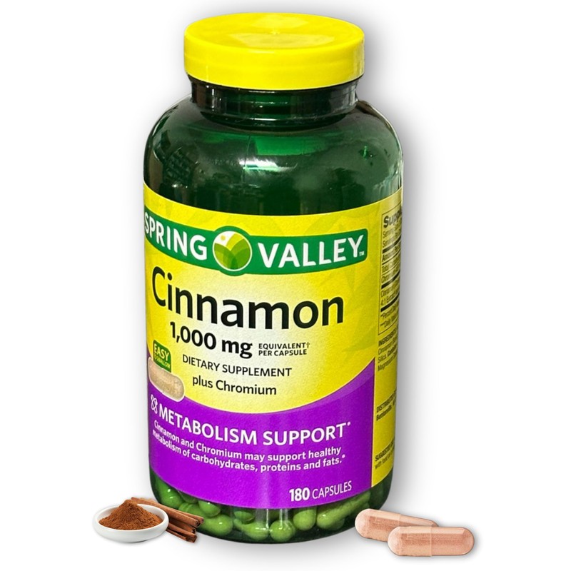 Cinnamon 1000mg- Capsules Plus Chromium, 180ct (Pack of 1)