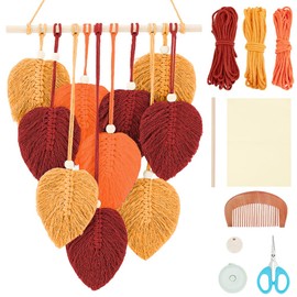 FREEBLOSS Autumn Color Macrame Leaf Kit Macrame Leaf Wall Hanging Leaf Woven Tapestry Bohemian Decor Macrame Kit for Beginners Handmade Feather Wall Decorations for Bedroom Home Dorm