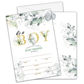 25 Greenery Baby Shower Invitation Cards With Envelopes (4" x 6") - Woodland Baby Gender Reveal Party Invites For Adults Kids - It's A Boy Baby Shower Party Decorations Supplies(YQK-B11)