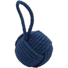 KPAVIR Decorative Handmade Nautical Door Stopper, Jute Weighted Interior Sailor Knot for Door and Window (Blue Jute, 5" Round)