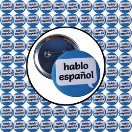 hablo español pin - I speak Spanish pinback button - 2.25in blue - BULK pack of 100 pins