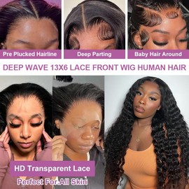 SICNPRW 13x6 Deep Wave Lace Front Wigs Human Hair Pre Plucked 10A Deep Curly Wig 200% Density HD Frontal Glueless Wigs with Baby Hair for Women 26 Inch