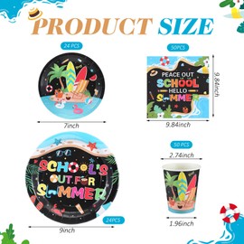 Teenyyou 200 Pcs School's out for The Summer Party Supplies Hello Summer Decorations 2026 Plates Cup Napkins Set End of The School Year Tableware Serve 50 Guest for Preschool Graduation Party Supplies