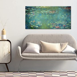 QBQT Water Lilies by Claude Monet Living Room Wall Art Oil Painting Canvas Print Garden Flowers Extra Large Artwork for Home Bedroom Office Lounge Decor Frame 20x40inch