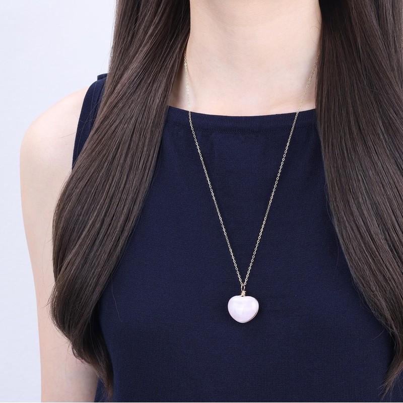 COAI Women's Gemstone Heart Pendant, Copper Rose Quartz copper, Quartz