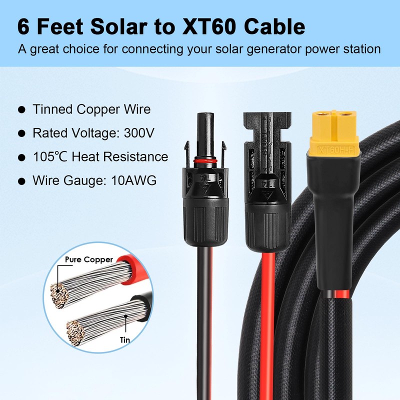 MOOKEERF Solar to XT60 Cable 10AWG 6FT Solar Connector to