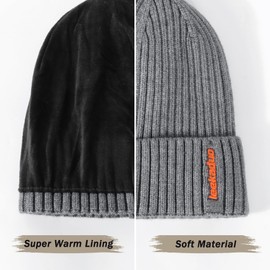 Men's Beanie Hats - Winter Knit Cuffed Hats with Thick Warm Lining Stretchable Knitted Skull Caps for Men Grey