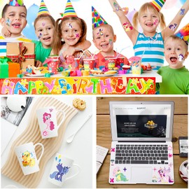 Children's Tattoo, My Little Pony Unicorn Temporary Tattoos Skin Stickers 8 Sheets Birthday for Boys Girls Children School Supplies Party Accessories Favours Stickers Gift for Children