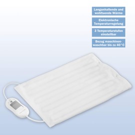 ProfiCare PC-HK 3059 Heating Pad with Automatic Shut-Off + Electronic Temperature Control, 3 Levels, Overheating Protection, Electric Heating, Electric Heat Pad, Quick Heating, White